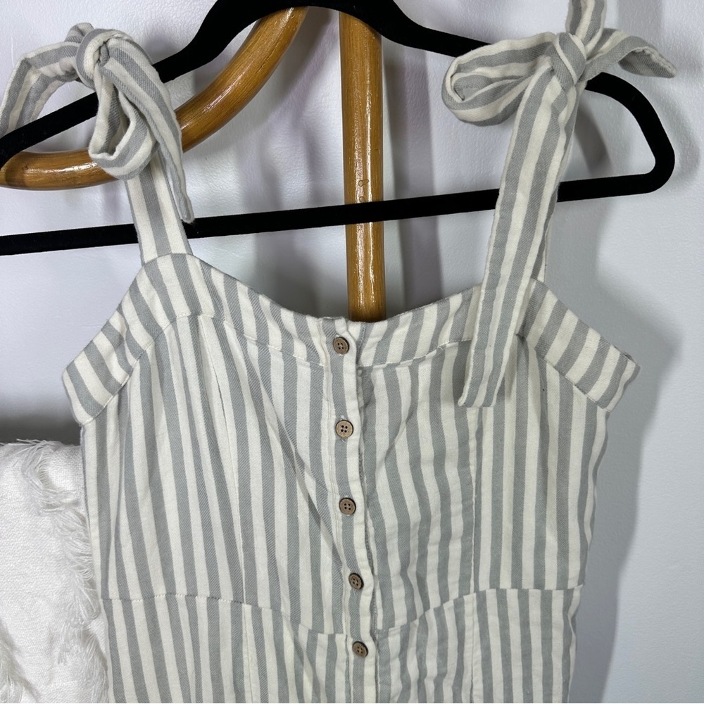 Faherty Grey and Cream Striped Midi Dress sz M - Picture 5 of 9